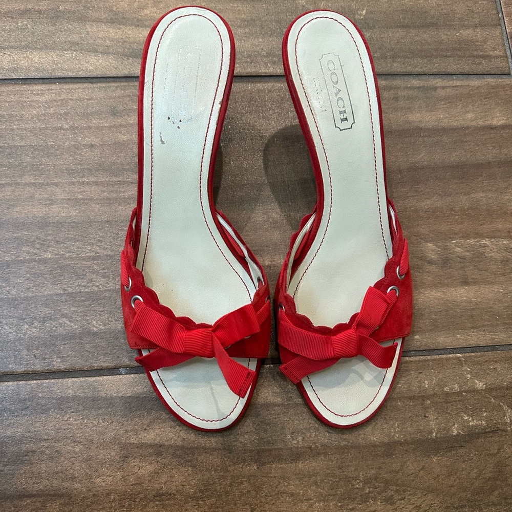 Vintage Coach Red Leather Kitten Heels